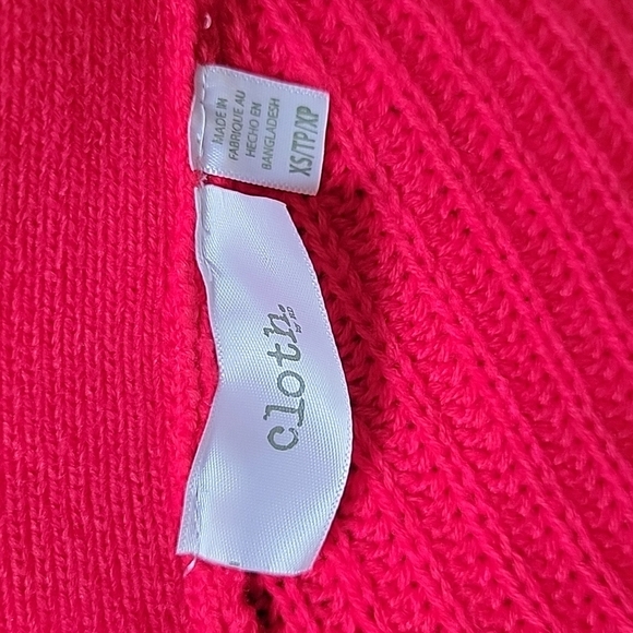 Cloth Lace Up Back V Neck Sweater Size X Small Red Ribbed Knit - Picture 5 of 7